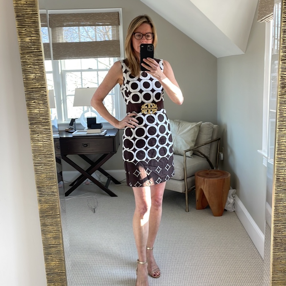 Tory, Burch, brown and white cotton mini dress